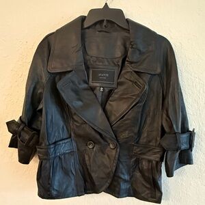 Avanti New York Genuine Leather Double Breasted Cropped Jacket Black Size Large